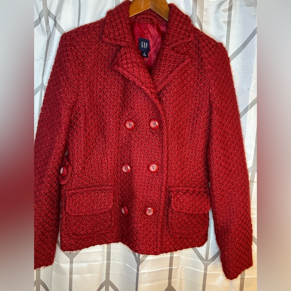 GAP Women's Rich Red Textured Pea Coat